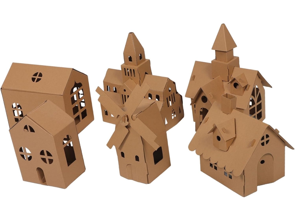 Kit De Construcción De Casas Miniatura De Cartón Para Niños Y Niñas: Juego De 6 Casas Grandes Para Colorear.