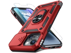 Funda protectora para la lente de la cámara del iPhone 14 Pro Max, resistente a impactos, con anillo para el dedo y soporte integrado, color rojo. AEUZWR