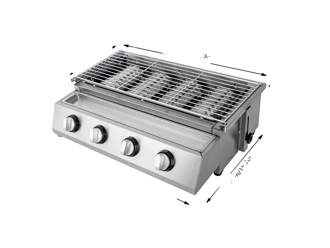 Parrilla de gas sin humo, 4 quemadores, altura ajustable, color plata claro OEM