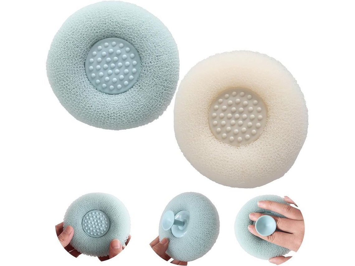 Juego De 2 Esponjas De Baño Con Ventosa Y Cepillo Exfoliante (azul + Amarillo)