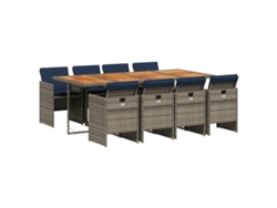 Conjunto de comedor de jardín de 9 piezas con cojines en ratán sintético gris. EXCLUSIVO DE MAISON.