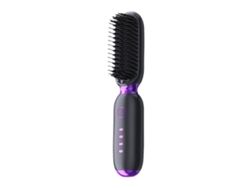 Peine alisador recargable (negro/morado) con iones negativos: doble función para alisar y rizar el cabello.