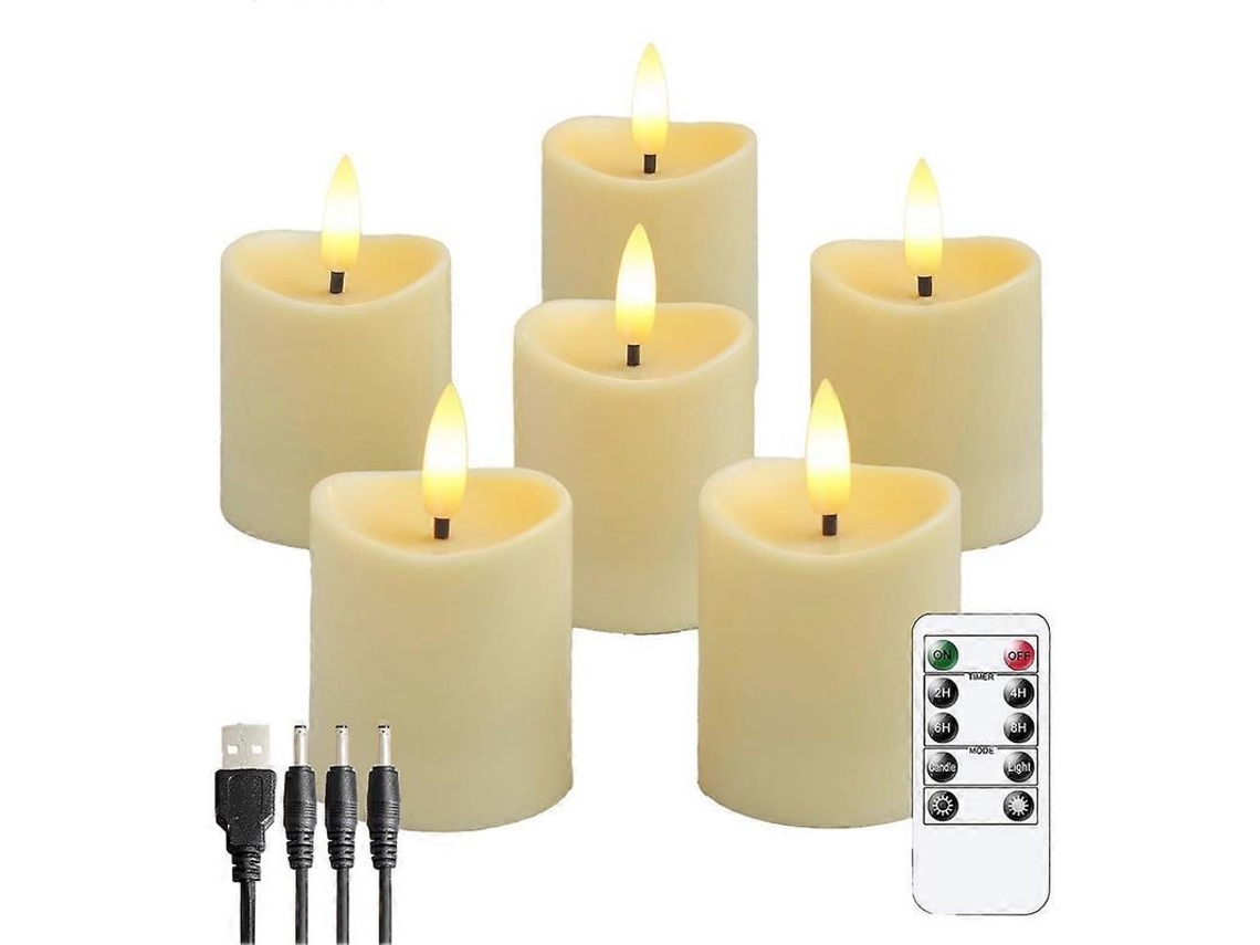Velas Led Recargables Sin Llama Con Mando A Distancia, Velas De Cera Auténtica, Color Blanco Lechoso.