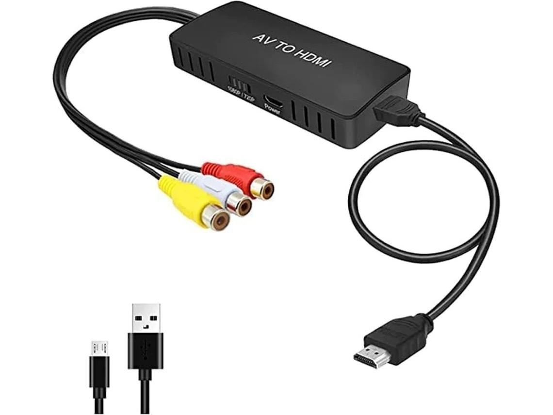 Adaptador convertidor RCA AV compuesto CVBS a HDMI 1080p compatible con Wii/Wii U, PS1/PS2/PS3, Xbox, VHS/VCR, Blu-ray, DVD PAL/NTSC, Plug and Play Yizhood