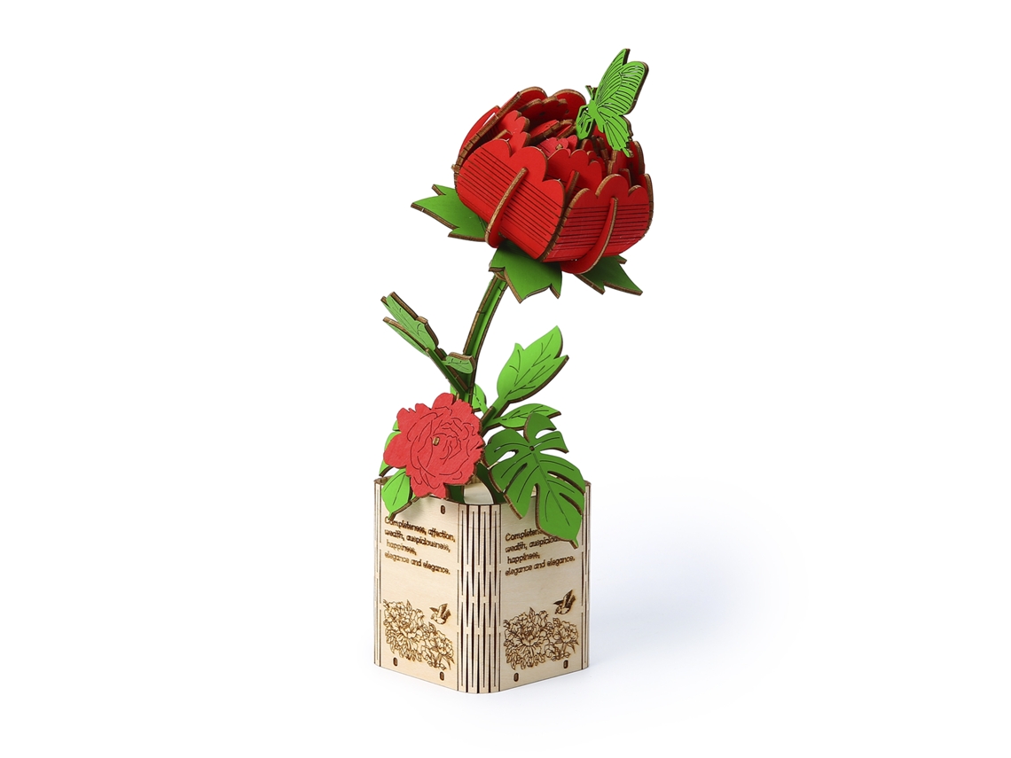 Kit De Maquetas De Madera 3d Con Diseño De Peonías. 116 Piezas. 12x9x21 Cm.