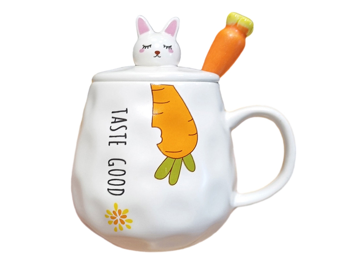 Taza linda de cerámica de 400 ml con cuchara en forma de zanahoria para estudiantes o parejas NEVEANCE