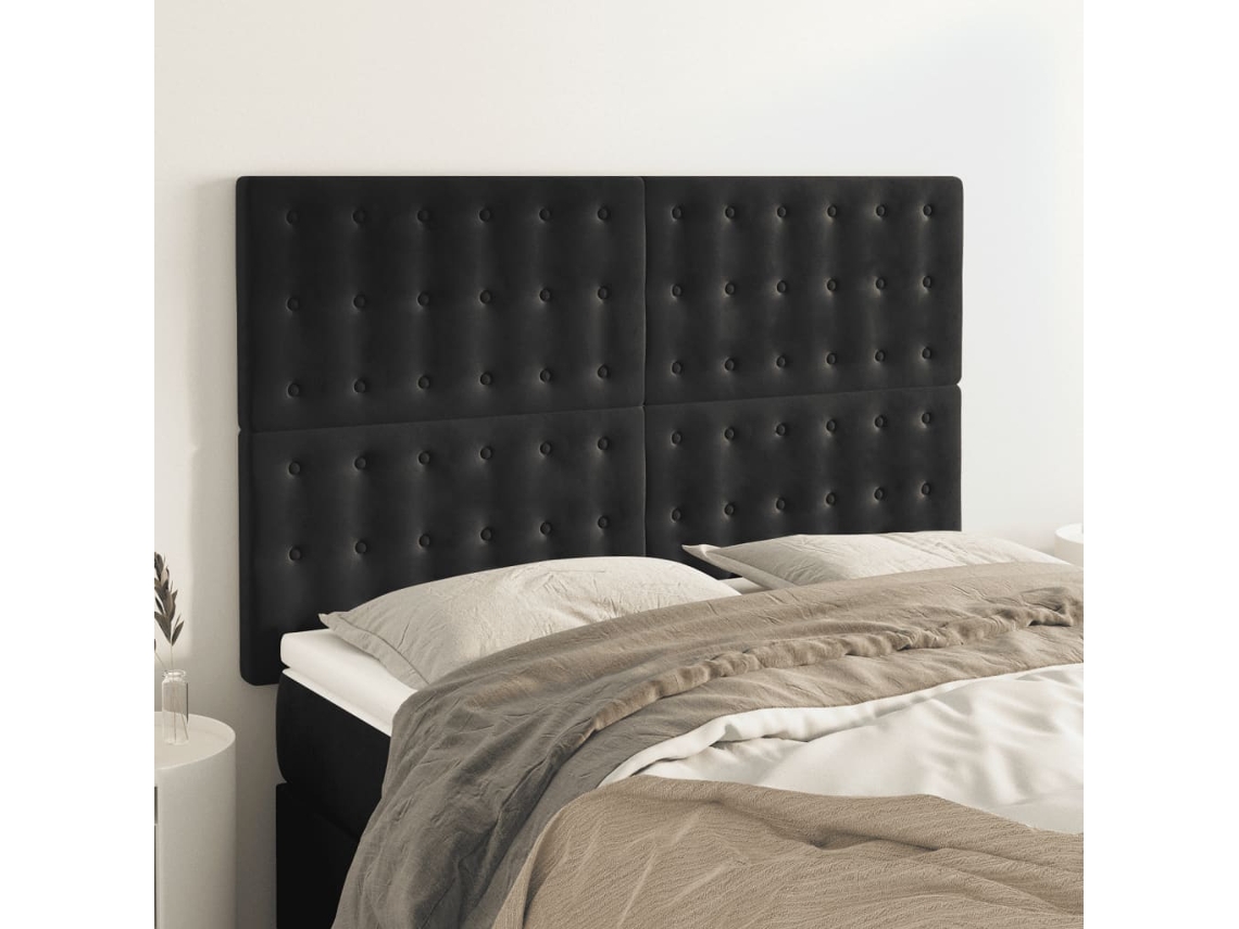 Cabeceros 4 Unidades Terciopelo Negro 72x5x78/88 Cm