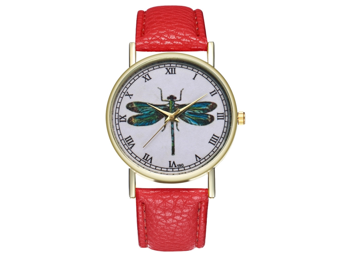 Reloj De Pulsera De Cuero Pu Con Números Romanos Y Patrón Animal Moda (rojo)