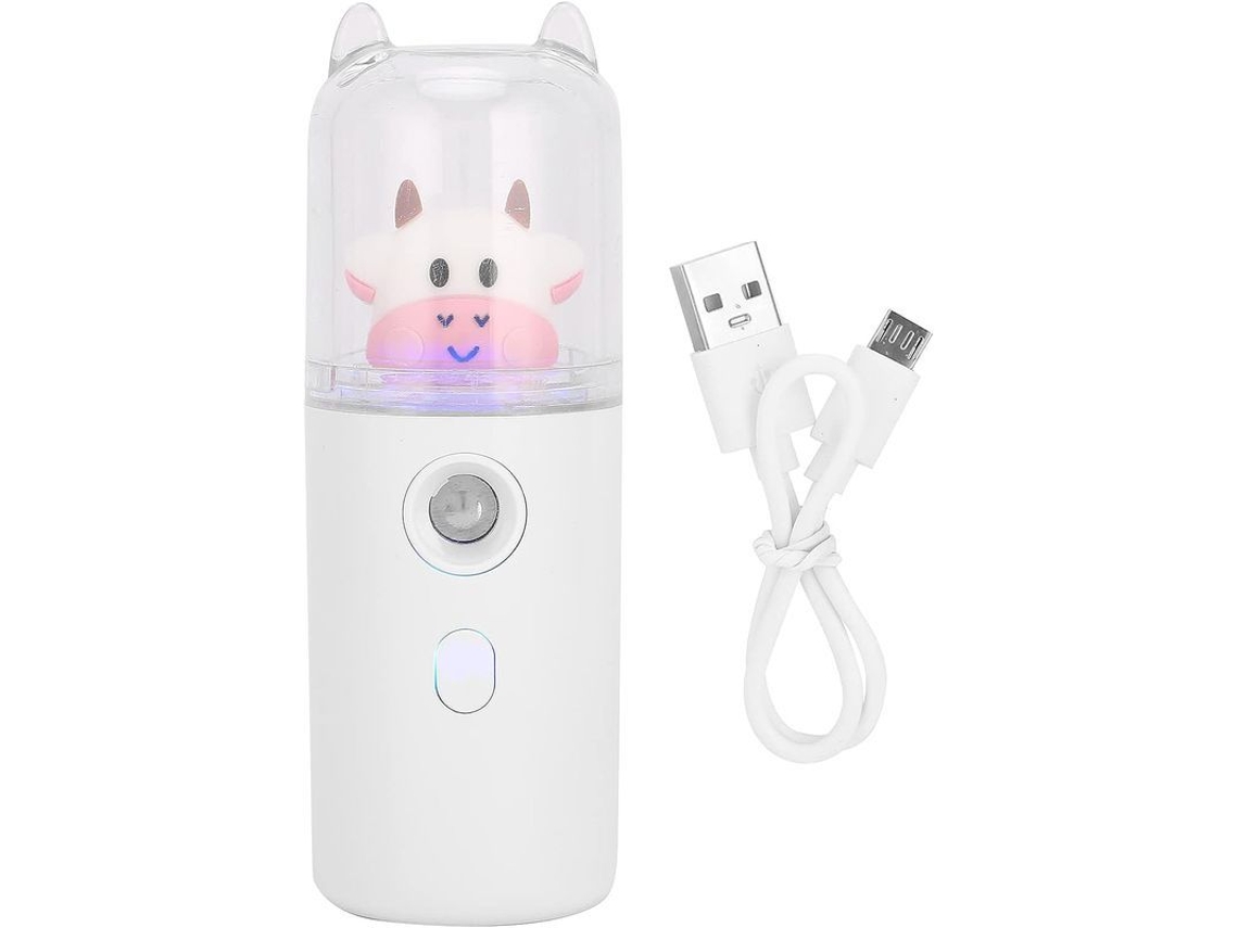 Vaporizador Facial Portátil Nanoiónico Linjou - Mini Vaporizador Facial Para Uso Doméstico, Diseño De Vaca Blanca.
