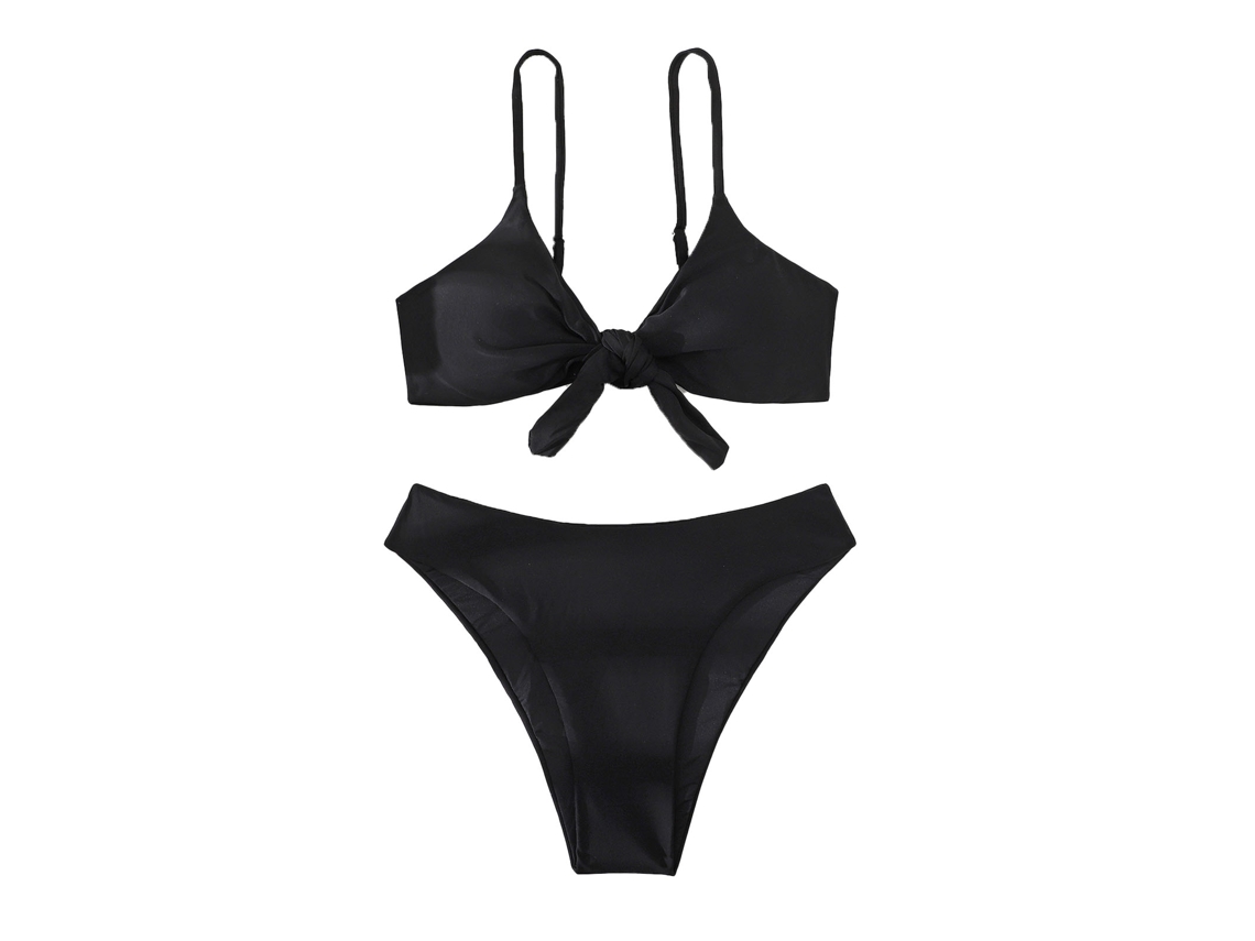 Traje de baño de dos piezas negro para mujer, estilo elegante, talla M