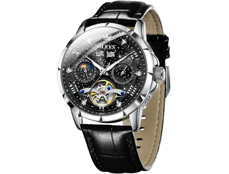 VEANXIN Reloj automático de diamantes huecos estrellados luminosos impermeables para hombre(negro)