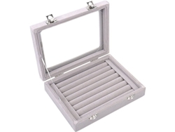 Caja Para Guardar Joyas Con Tapa De Cristal, Estante Para Anillos, Soporte Para Pendientes, Color Gris.