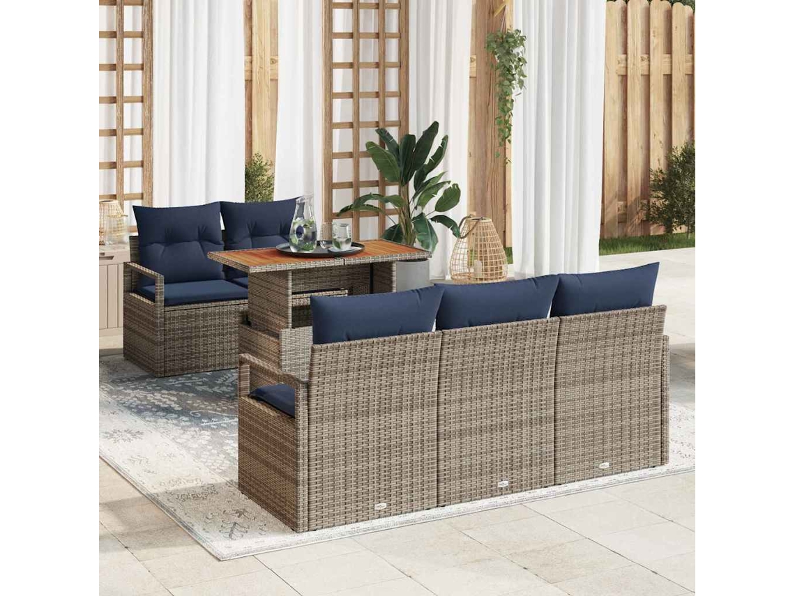 Maison Exclusive - Conjunto De Sofá De Jardín Con Cojín 6 Pcs Gris Y Azul Marino