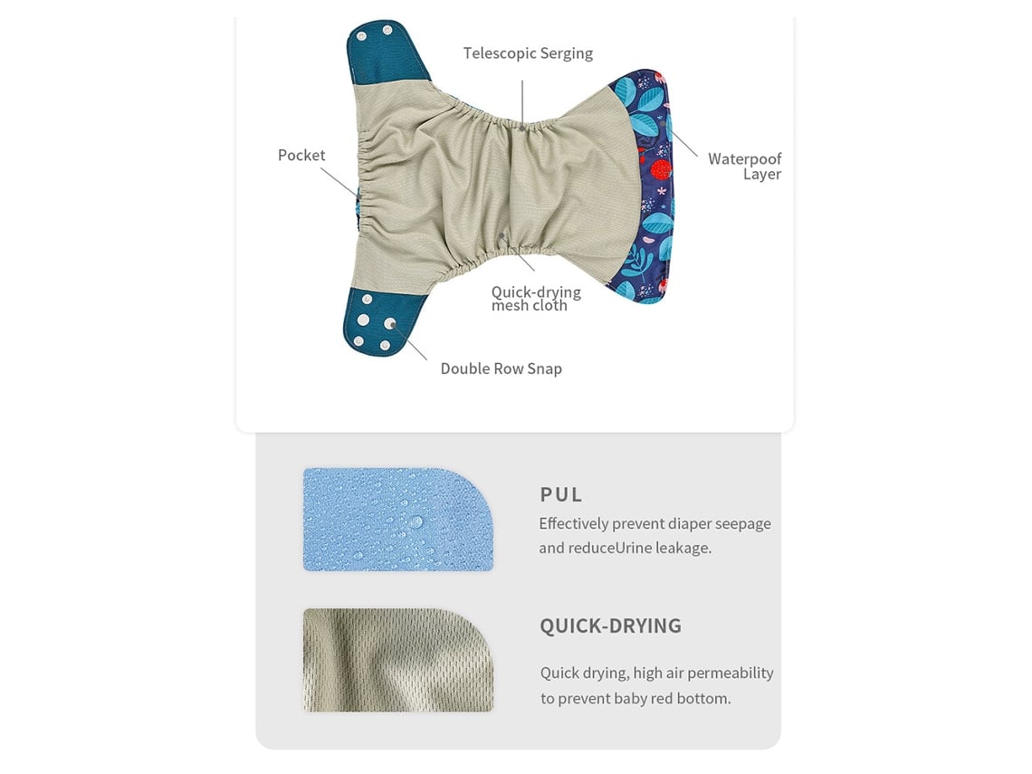 4pcs Fraldas De Pano Laváveis ​​reutilizáveis ​​ajustáveis ​​respiráveis ​​para Bebês 3-15kg