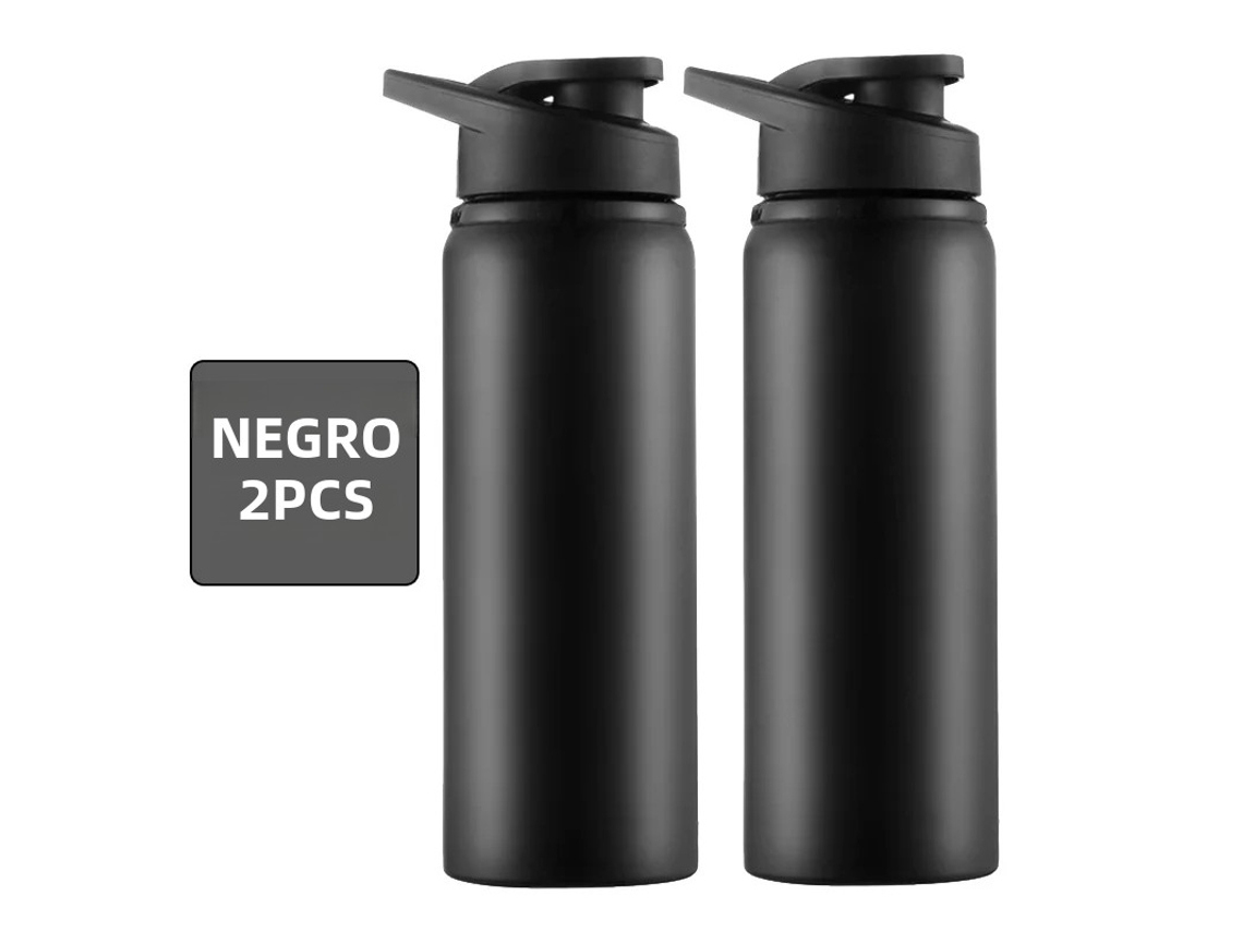 Botellas de agua portátiles de metal, reutilizables y a prueba de fugas. Mdug (negras, 2 unidades)