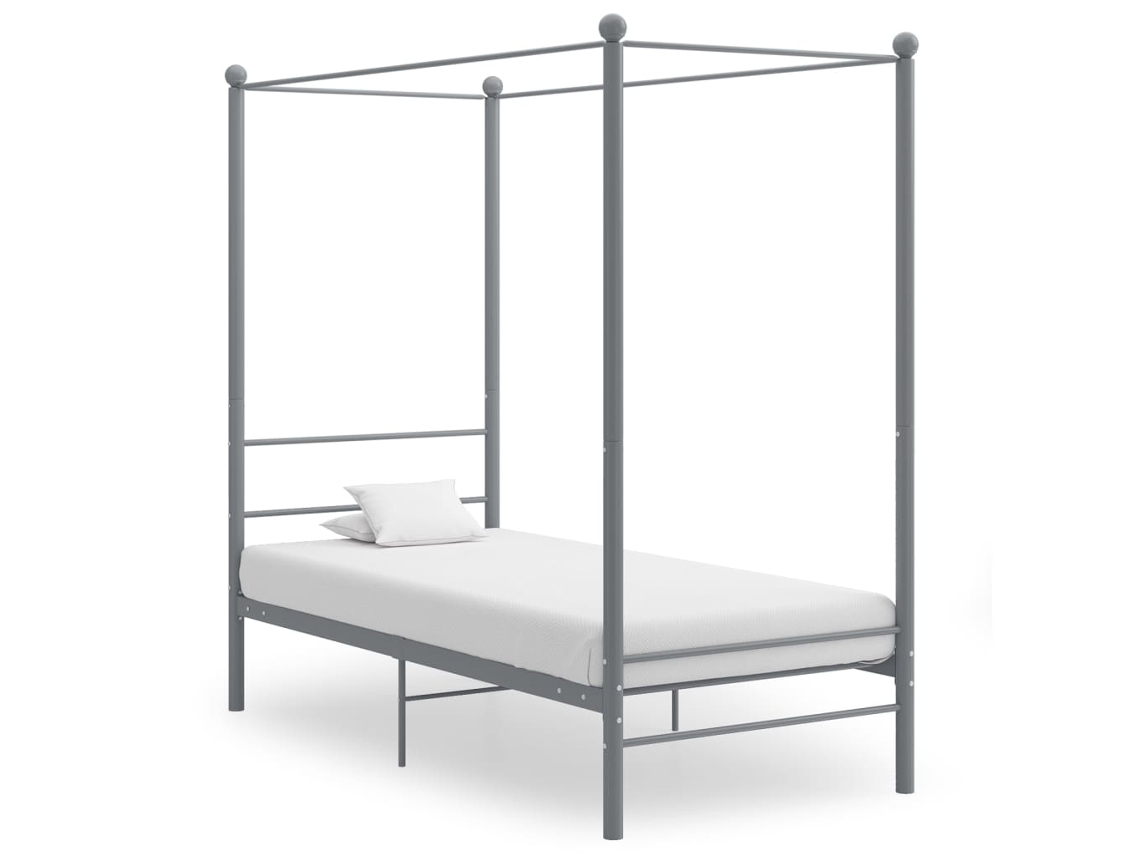 Estructura De Cama Con Dosel Sin Colchón Metal Gris 90x200 Cm