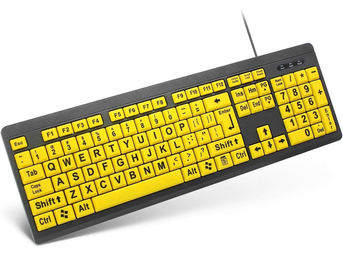 MEOIRUERY Teclado con letras grandes para personas con discapacidad visual, diseño ergonómico y letras extragrandes, interruptor de tijera silencioso para una e