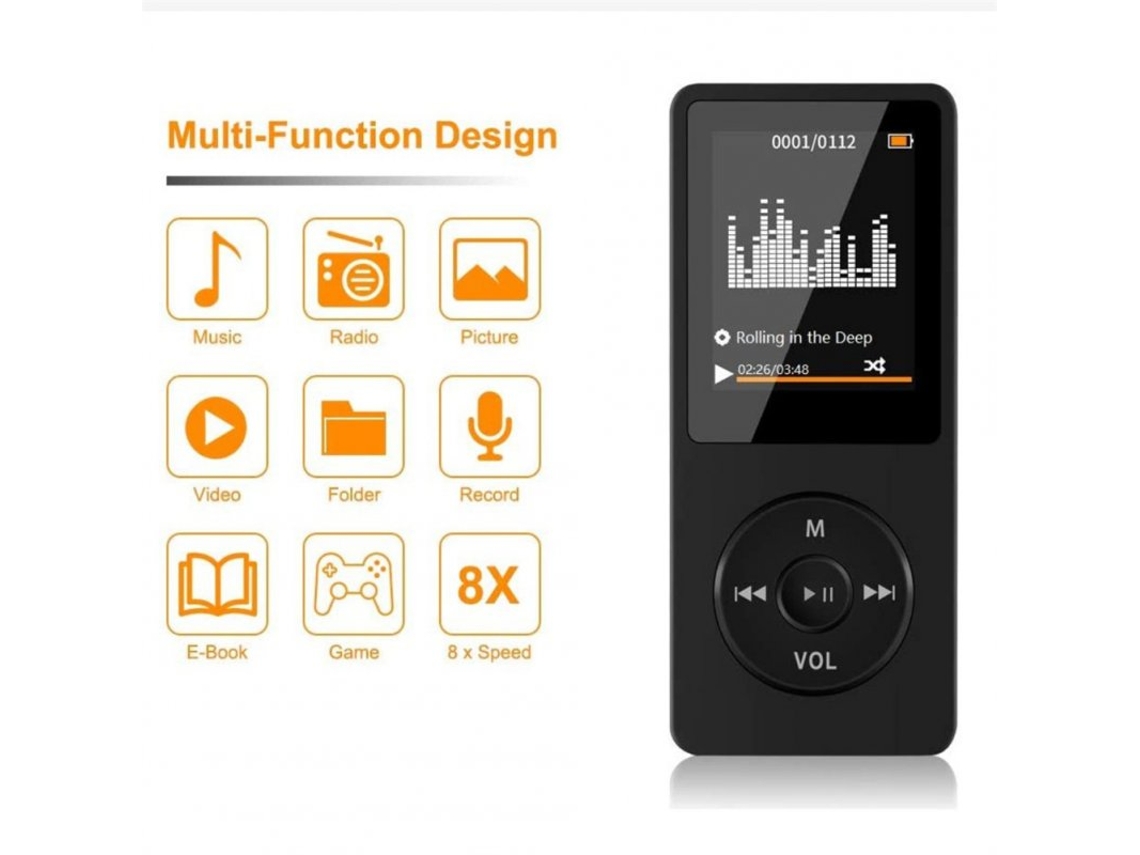 Reproductor MP3 Reproductor Mp4 Pluma de grabación Pantalla Tft de 1,8 pulgadas Radio Fm Grabadora de libros electrónicos Negro CUICH