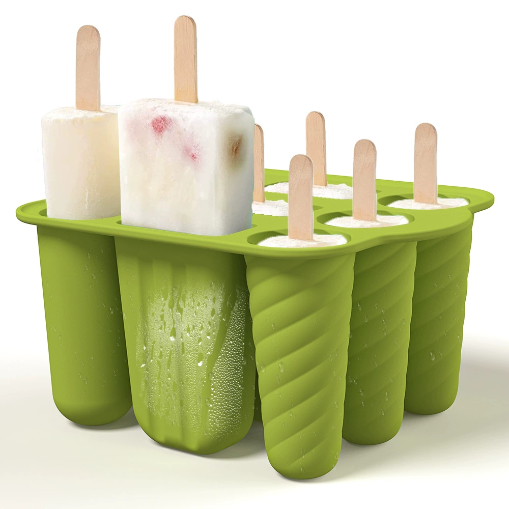 Bandejas de cubitos de hielo de silicona reutilizables sin BPA con 50 palitos de madera Truyuety (verde)