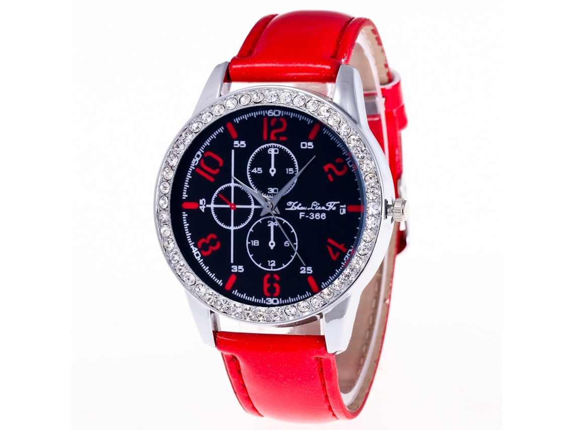 Reloj Cronógrafo Zhoulianfa De Cuarzo Con Cristal Y Strass En Correa De Cuero Rojo