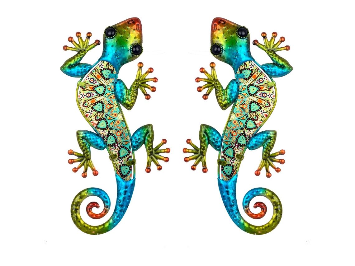 Figura de Animal Verde de Metal y Cristal 1*13*30cm Set de 2 Unidades Figura Lagartos 2 Unidades