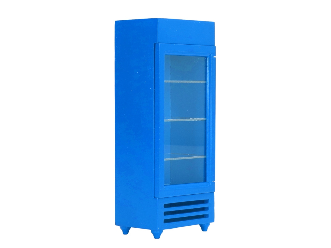 Mini Refrigerador Vertical Para Casa De Muñecas, Escala 1:12, Madera De Abedul, Color Azul.