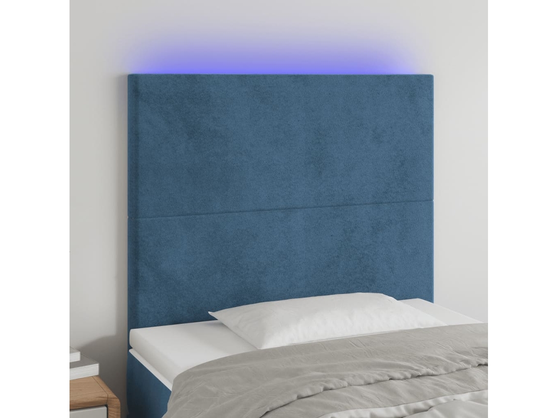 Cabecerocabecero De Camapanel De Cabecera Con Luces Led Terciopelo Azul Oscuro 80x5x118/128 Cm