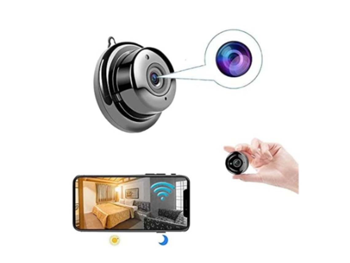 Mini cámara wifi inalámbrica con audio bidireccional, videovigilancia para el hogar, visión nocturna, detección de movimiento, color negro USHION