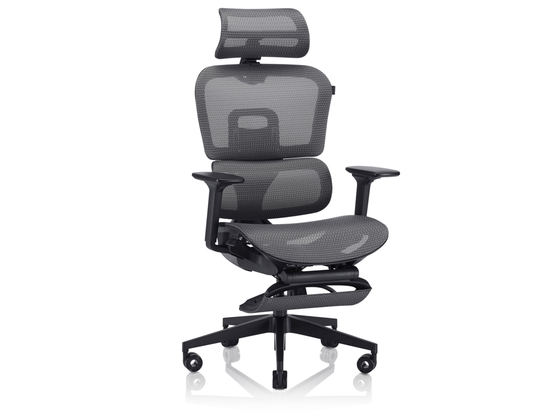 Silla de oficina ergonómica Valk Myla (reposapiés de malla transpirable, brazos 4D, gris/negro)