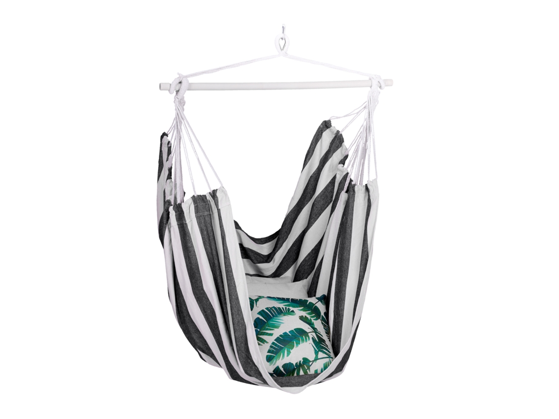 Relaxdays Silla Colgante, Algodón, Sillón Suspendido Exterior/interior, 150 Kg, Asiento Niños Y Adultos, Blanco/negro