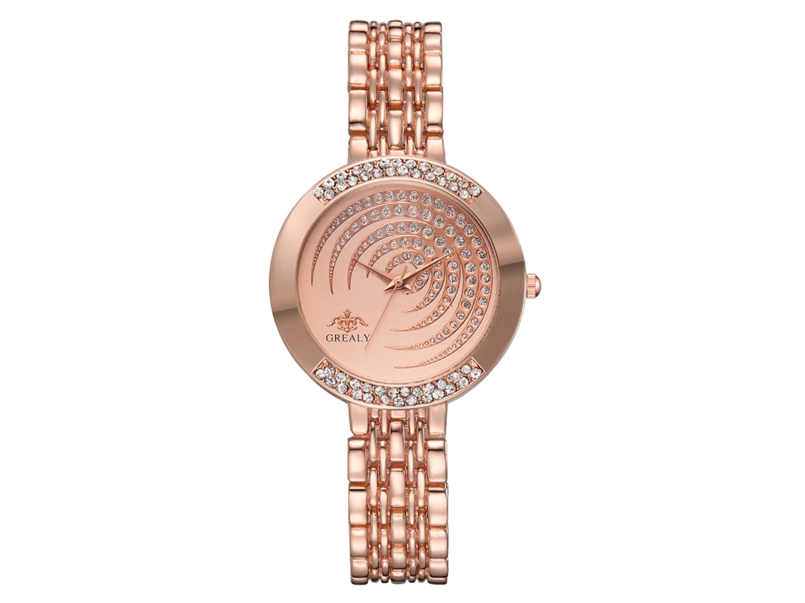 Reloj De Pulsera De Aleación Para Mujer Con Diamantes De Imitación, Movimiento De Cuarzo, Oro Rosa.