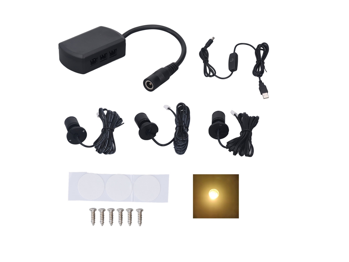 Mini focos LED USB de 5 V para escaparates, iluminación ajustable de 1 a 3 LED CHABERLU