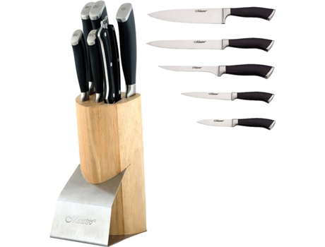 Bloque Cuchillo de Cocina Cocina Profesional, 7 pcs., MAESTRO Taco Madera, 5 Cuchillo de Cocina, Tijeras, Acero Inoxidable
