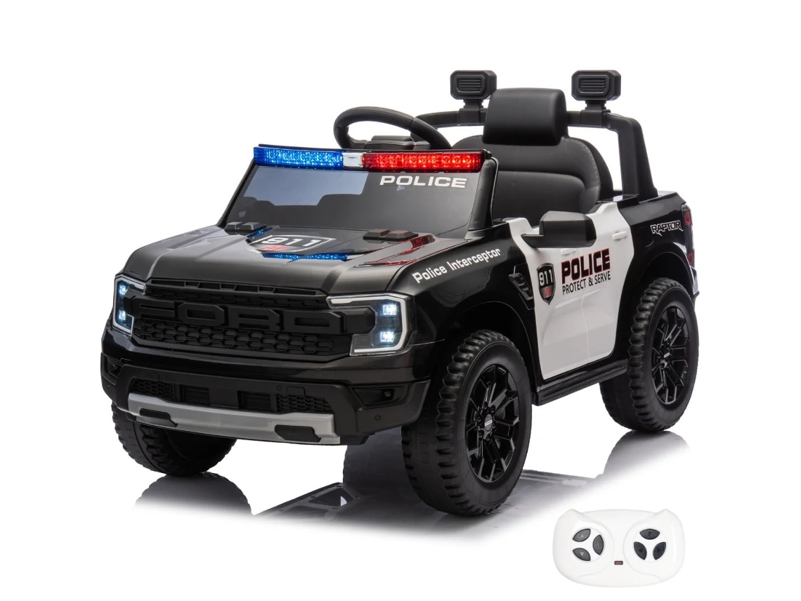Coche De Policía Eléctrico De Para Niños - Ford Raptor 12v - 1 A 5 Años - Negro