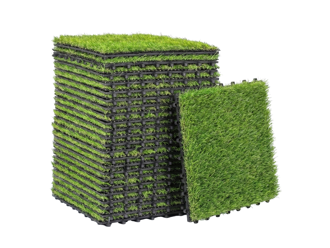 Juego de 22 losetas de césped artificial de 30x30 cm con base de drenaje, 2 m²
