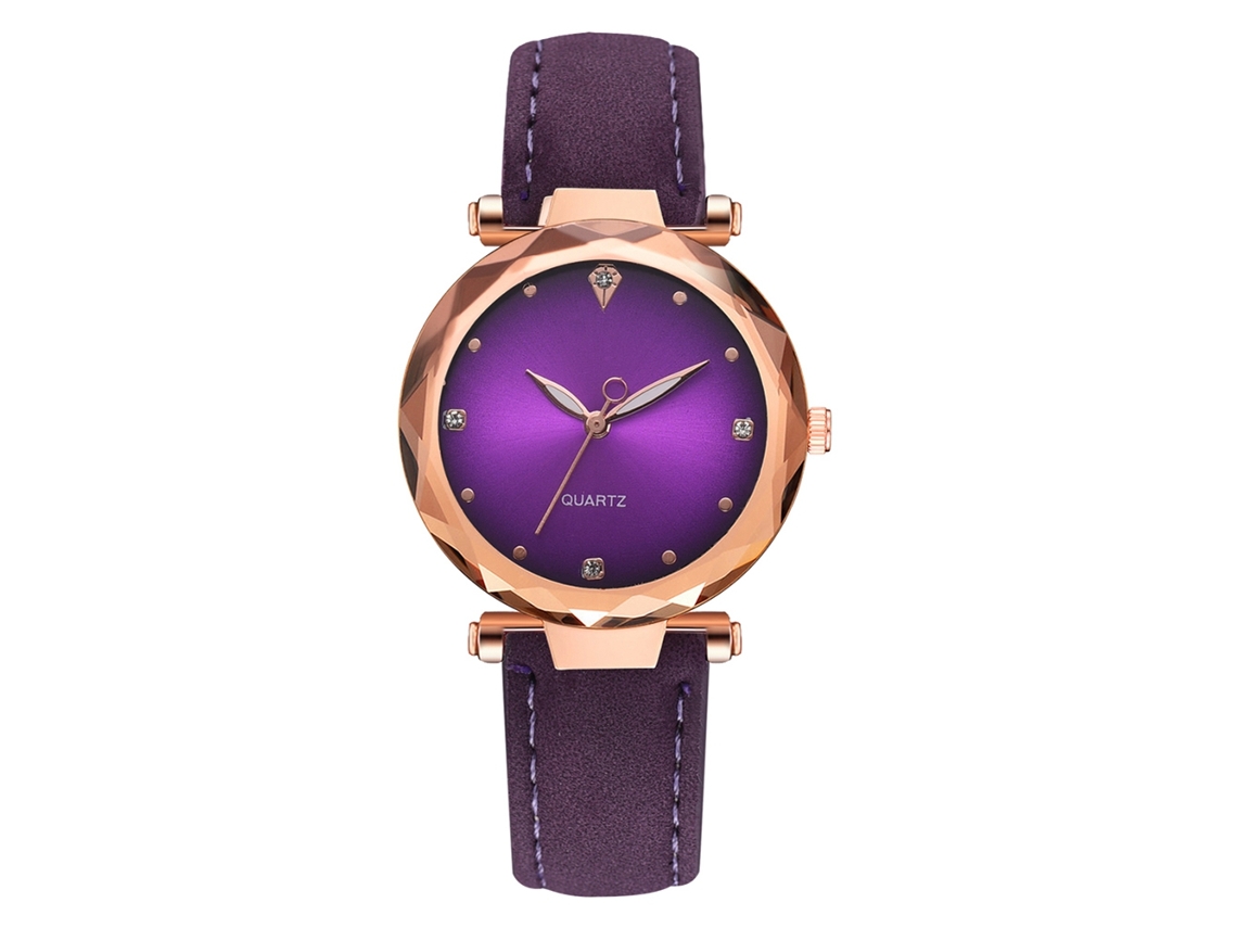 Reloj De Pulsera De Cuarzo Informal Para Mujer Con Correa De Pu Morada Sencilla Y Elegante.
