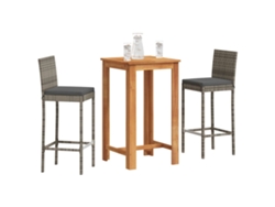 Mesa Y Taburetes De Jardín 3 Pzas Madera Acacia Ratán Pe Gris