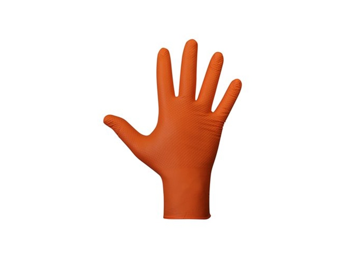 Guante de nitrilo sin polvo Agility Grip, talla 9, melena naranja