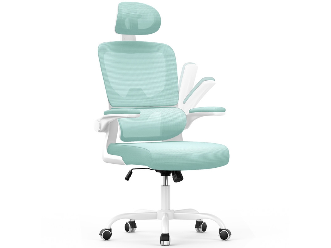 Silla de oficina ergonómica RACINGREAT con soporte lumbar y reposabrazos plegables 3D - Silla giratoria 360 - Verde