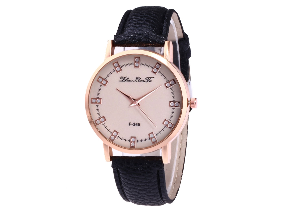 Reloj De Cuero Moda Hombre Mujer Dial Redondo Analógico Cuarzo Negro