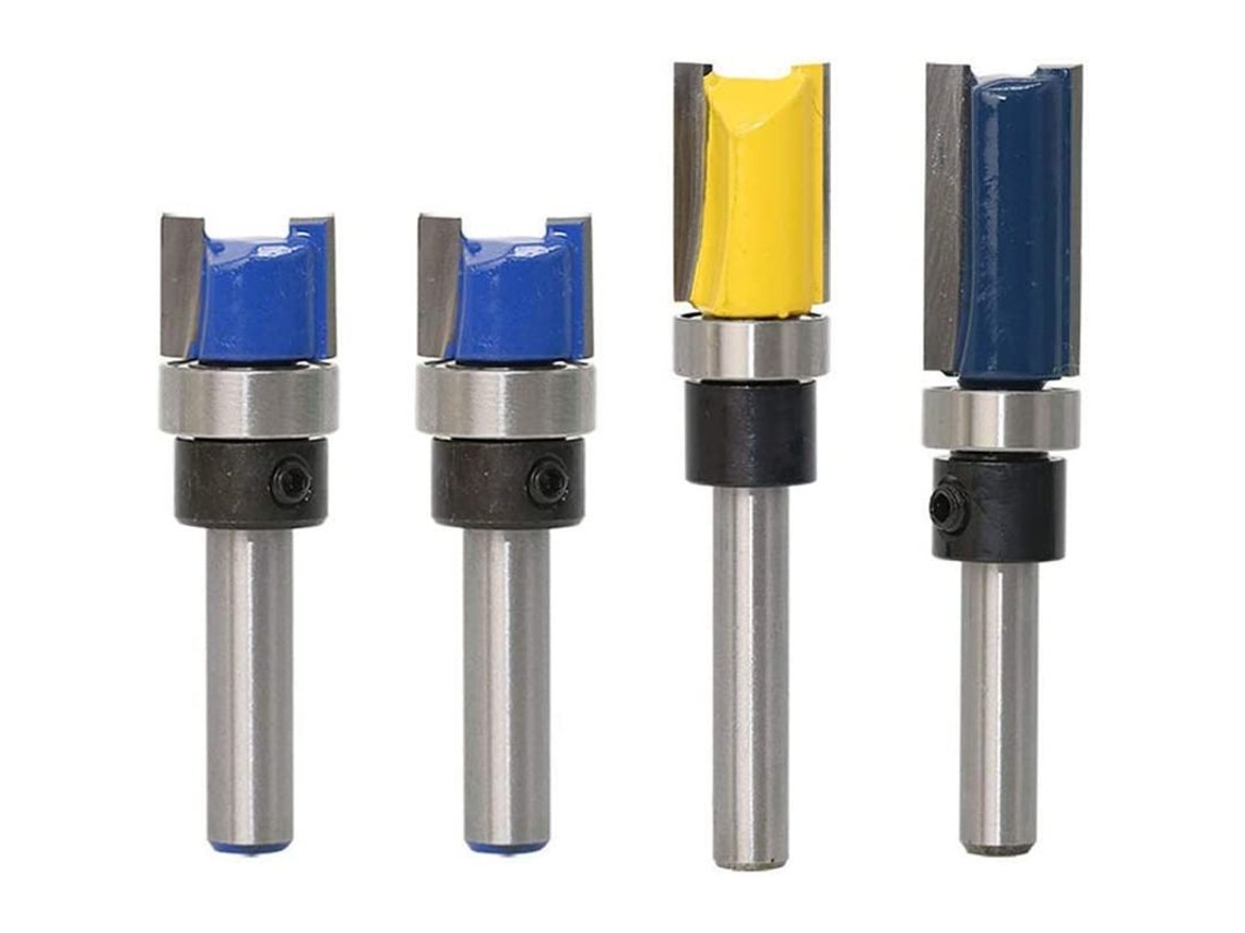 Set De 4 Brocas De Router De Recorte Con Mango 1/4", Diametro 1/2", Para Madera, Mdf Y Paneles