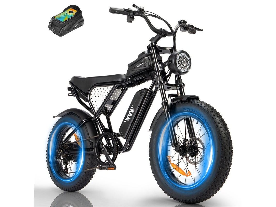 Bicicleta eléctrica Yvy C20lite Pico, 1500 W, 48 V, batería de 15 Ah, velocidad de 45 km/h, neumáticos grandes negros de 20 pulgadas.