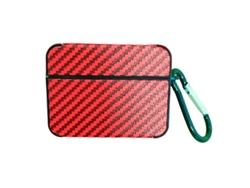 Estuche cuadrado para auriculares de piel sintética con fibra de carbono y gancho. GIECY
