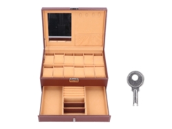 Caja De Joyería De Doble Capa De Piel Sintética Con Espejo Para Pulseras, Relojes Y Organizador De Joyas Con Llave.
