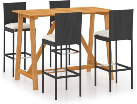 Conjunto 5 Conjunto de bar para jardín VIDAXL con cojines negro