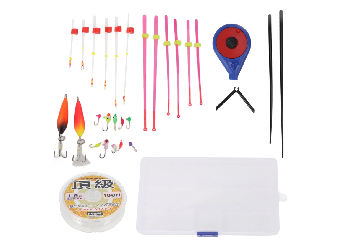 Combo Caña De Pesca Hielo Mini Con Carrete Y Accesorios Picos Anzuelos Jigs Para Invierno Outdoor Azul