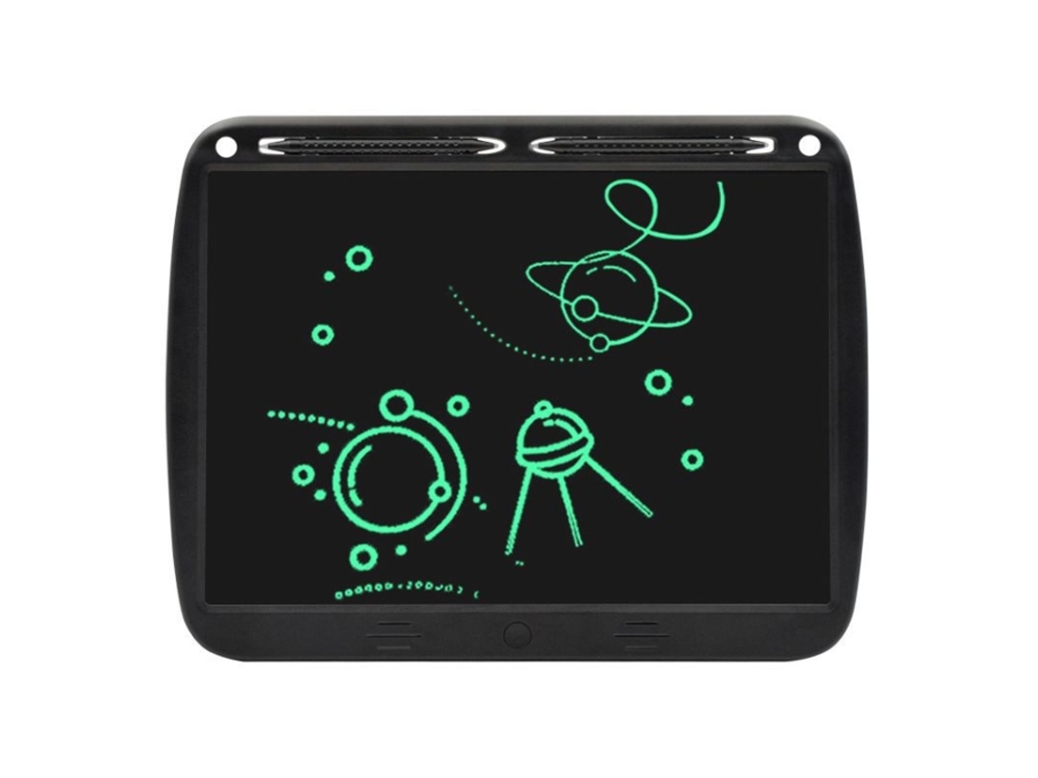 Tableta de escritura monocromática recargable de 15 pulgadas, tableta de escritura con doble lápiz LCD para niños (negra)
