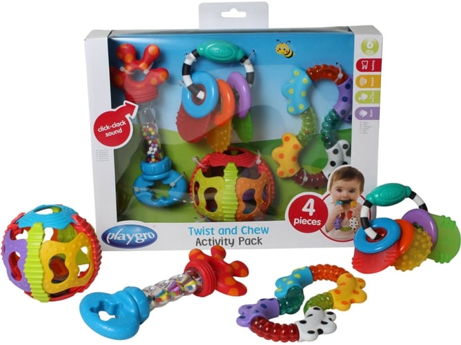 Pack Juguetes Bebé playgro set de juegos educativos con sonajeros y mordedores 4 piezas partir los 6 meses multicolor 40197 twist