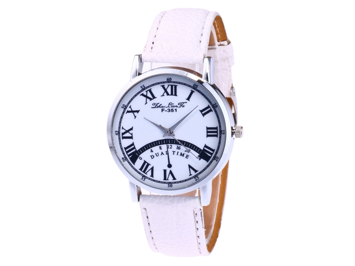Reloj De Cuero Moda Unisex Dial Redondo Analógico De Cuarzo Blanco