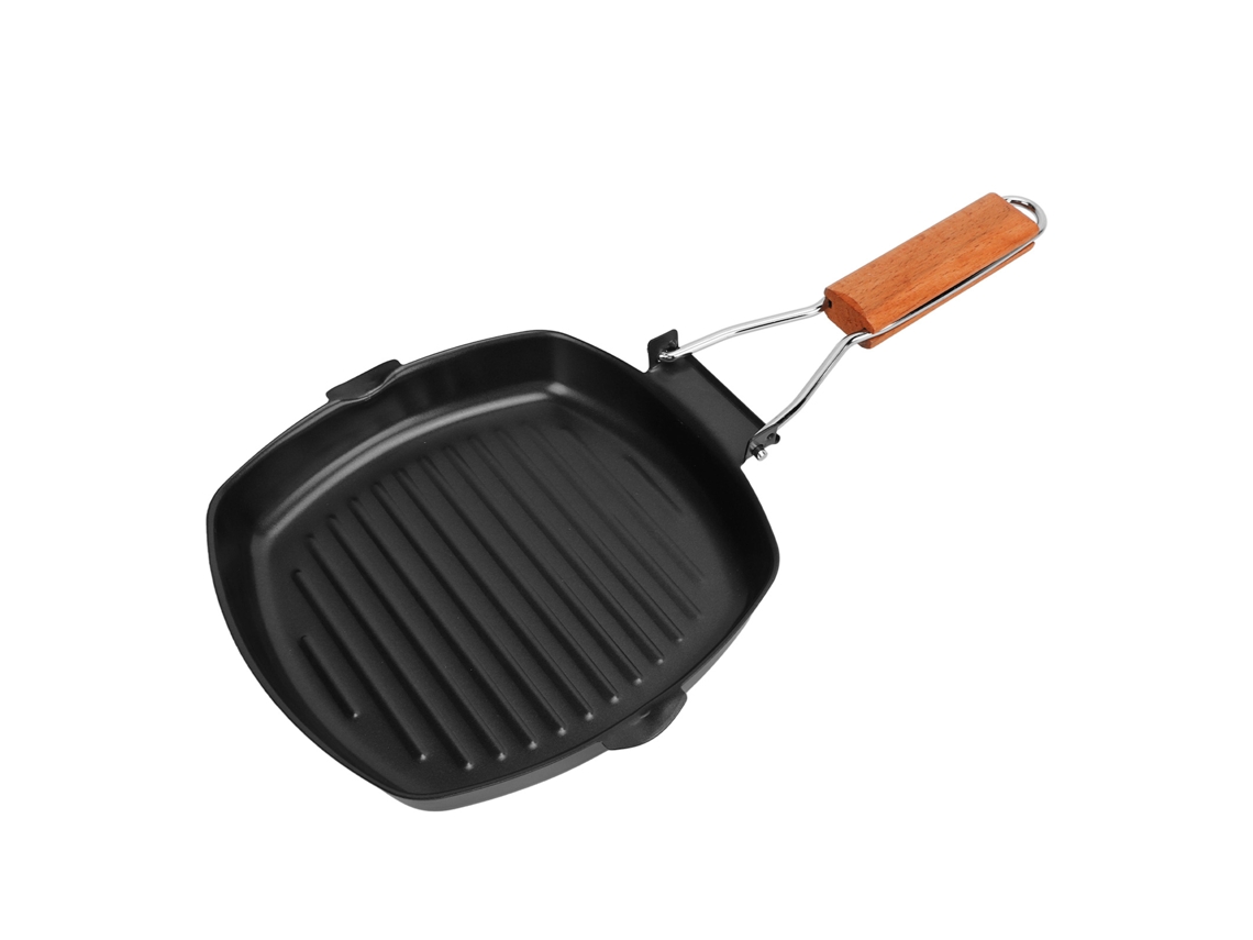 Sartén Antiadherente De Hierro Forjado Con Mango De Madera Plegable Para Acampar Y Cocinar, 20 Cm.